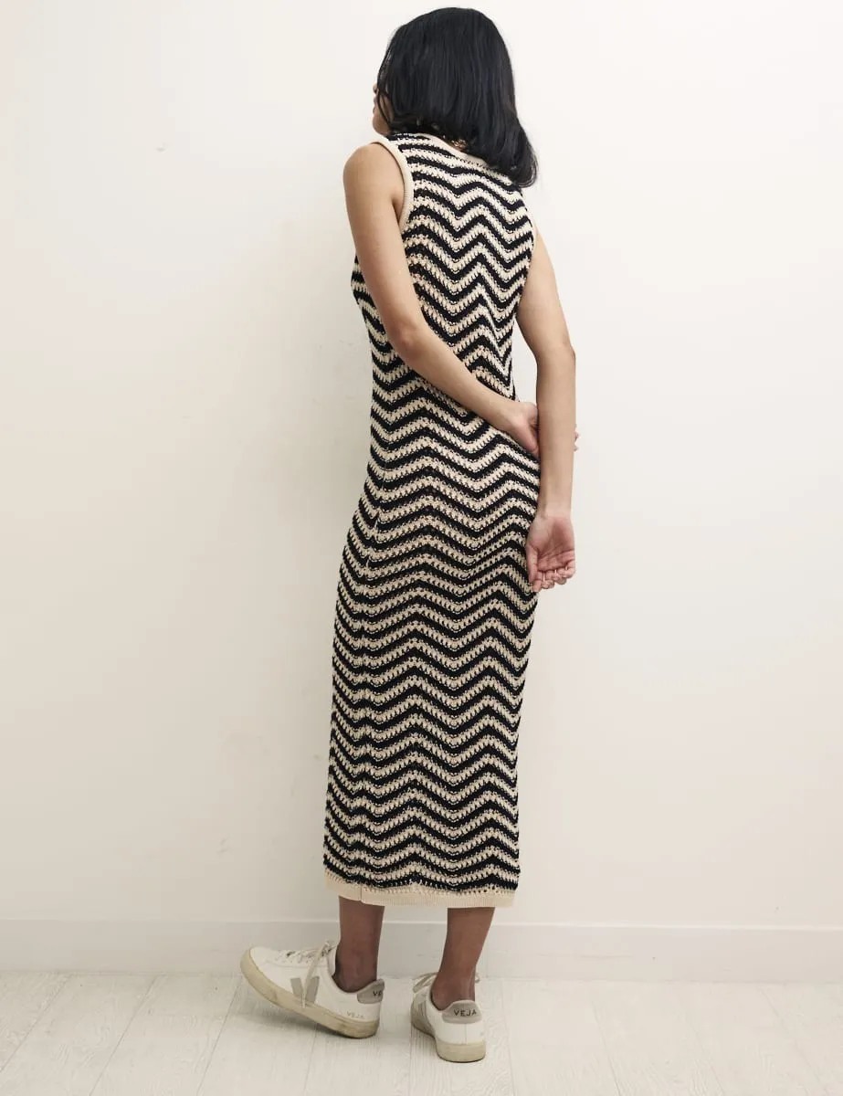 Black & White Chevron Mock-Crochet Racer Midi Dress sold by Nobody's Child product image thumbnail 4