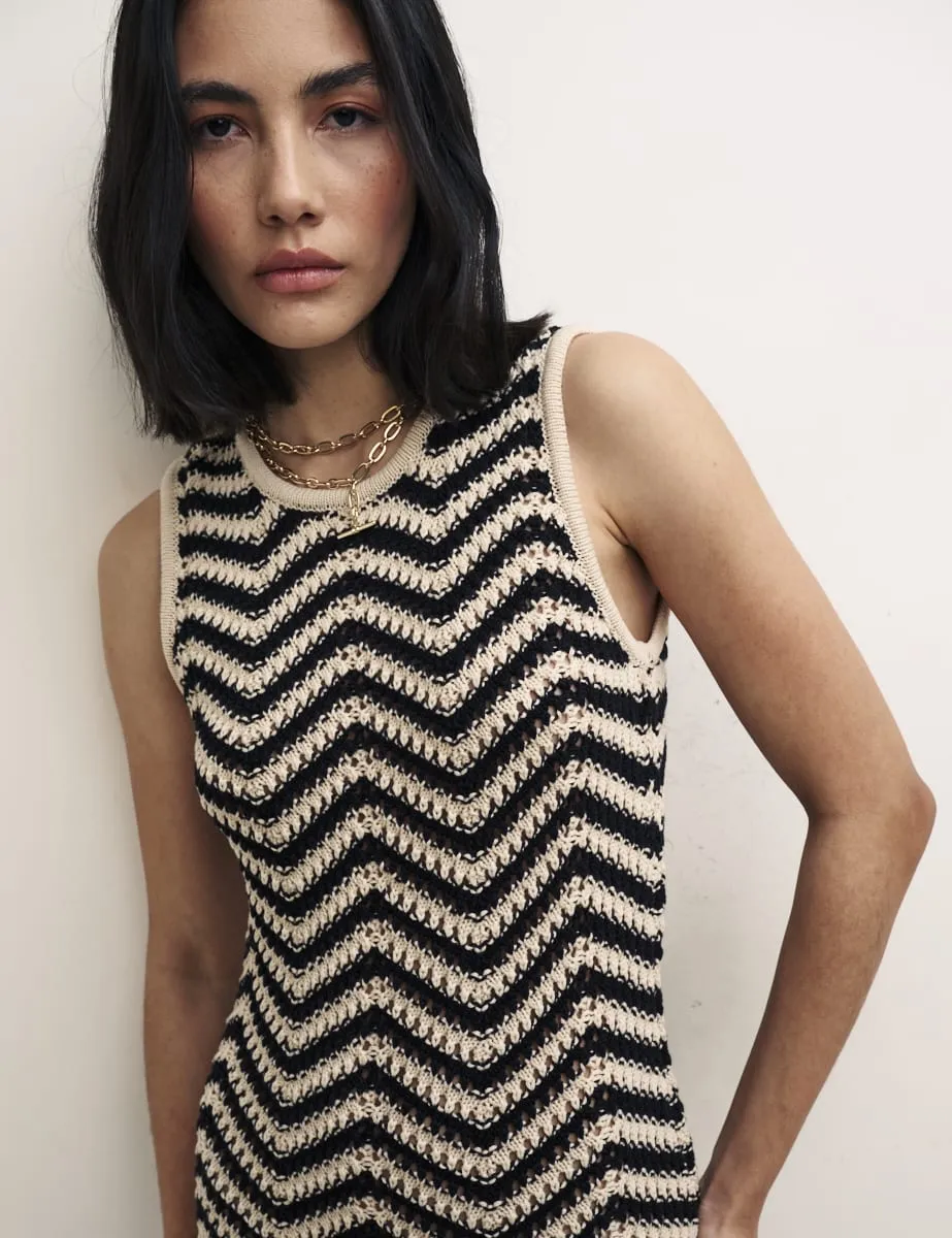Black & White Chevron Mock-Crochet Racer Midi Dress sold by Nobody's Child product image thumbnail 2