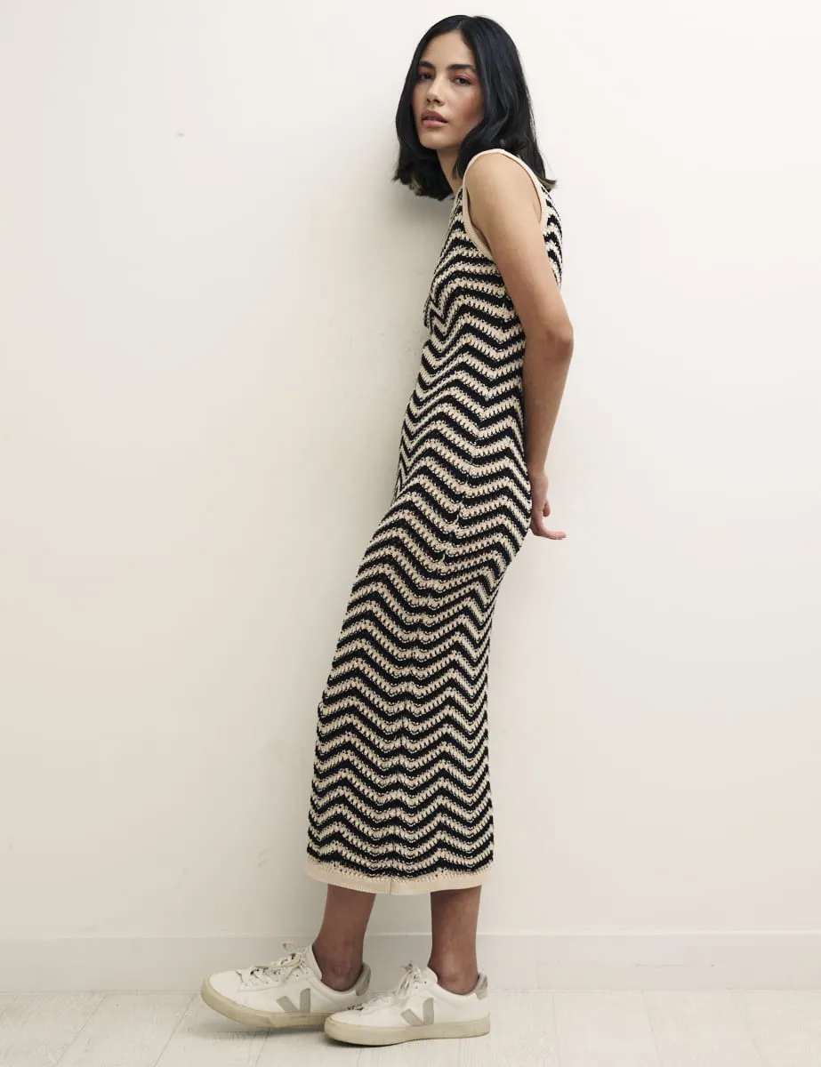 Black & White Chevron Mock-Crochet Racer Midi Dress sold by Nobody's Child product image thumbnail 3