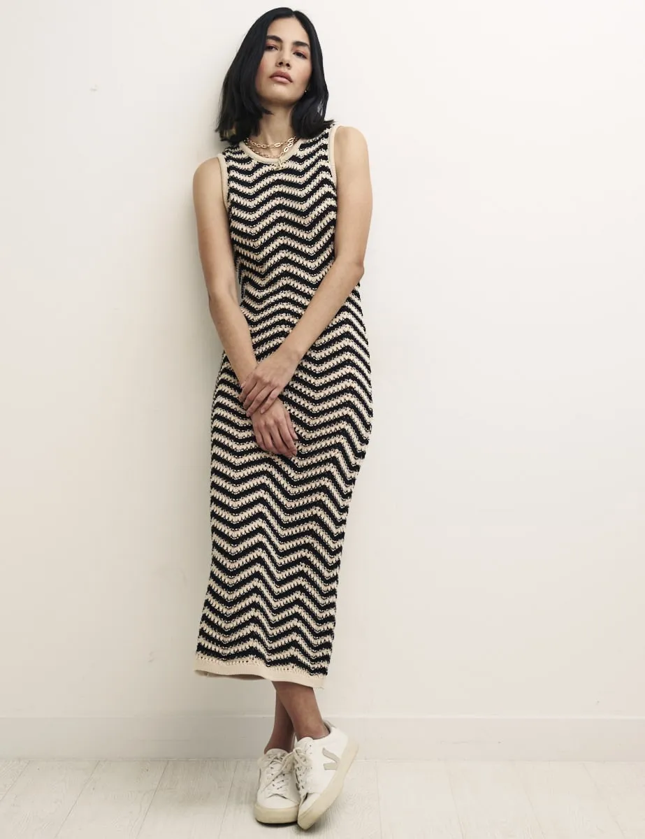 Black & White Chevron Mock-Crochet Racer Midi Dress sold by Nobody's Child