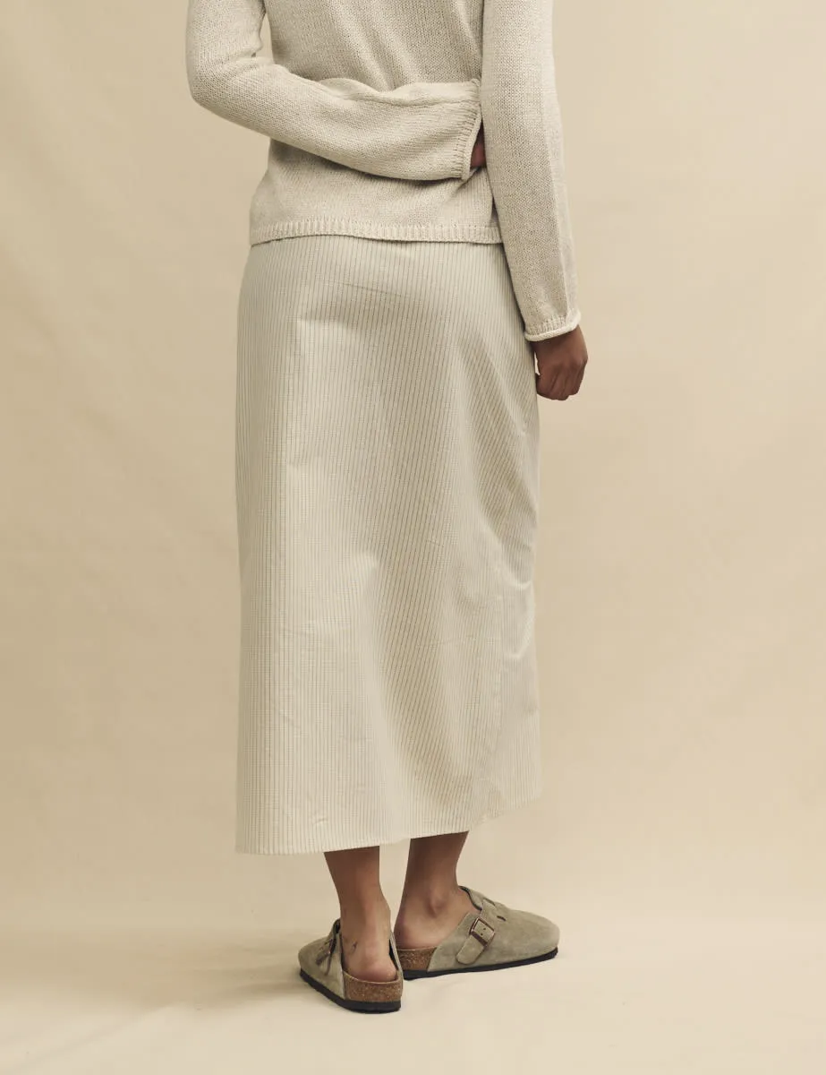 Cream Pinstripe Linen-blend Wrap Midi Skirt sold by Nobody's Child product image thumbnail 4
