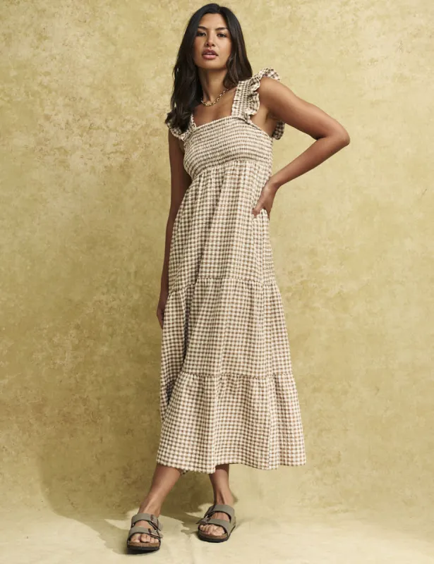 Brown Gingham Check Maya Midi Dress sold by Nobody's Child
