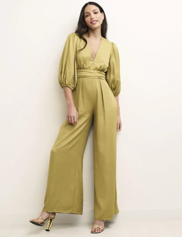 Green Puff Sleeve Melita Jumpsuit sold by Nobody's Child