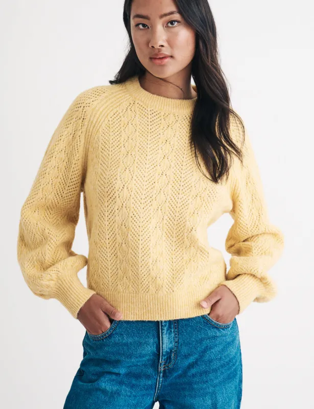 Yellow Pointelle Wool Blend Knitted Jumper sold by Nobody's Child