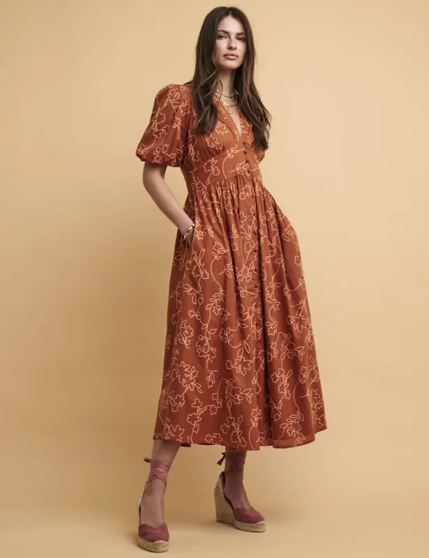 Brown Embroidered Starlight Midaxi Dress sold by Nobody's Child