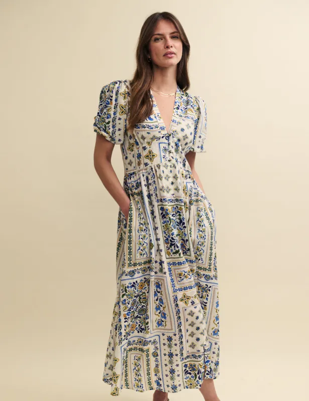Petite Cream Tile Print Starlight Midi Dress made by Nobody's Child