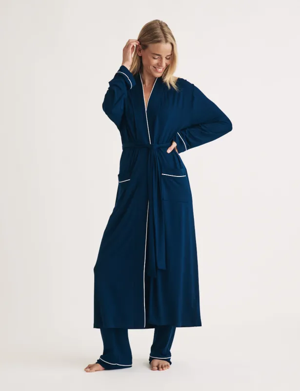 Navy Tie-belt Pyjama Robe sold by Nobody's Child