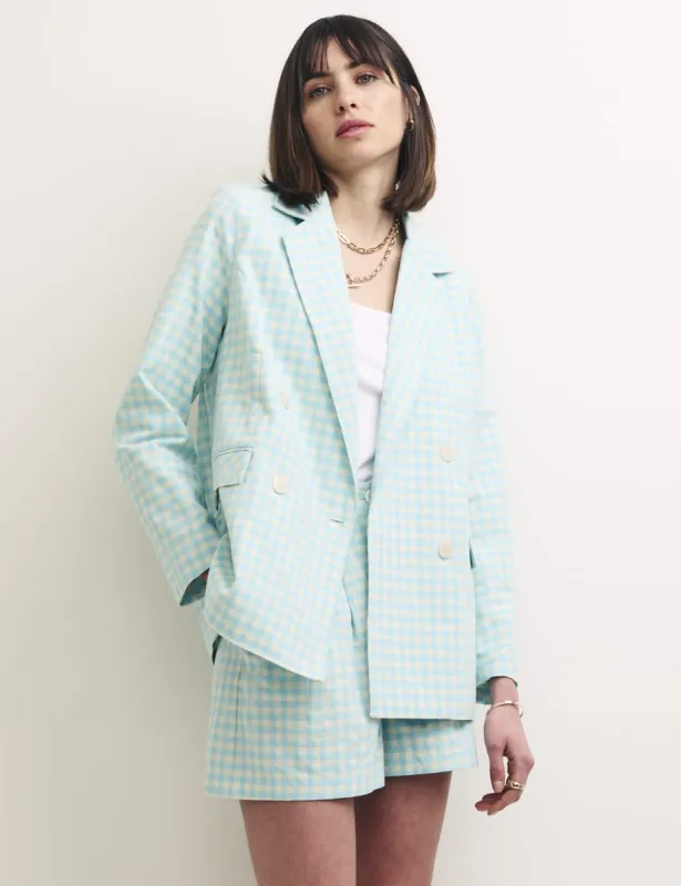 Blue Gingham Check Riley Double Breasted Blazer sold by Nobody's Child