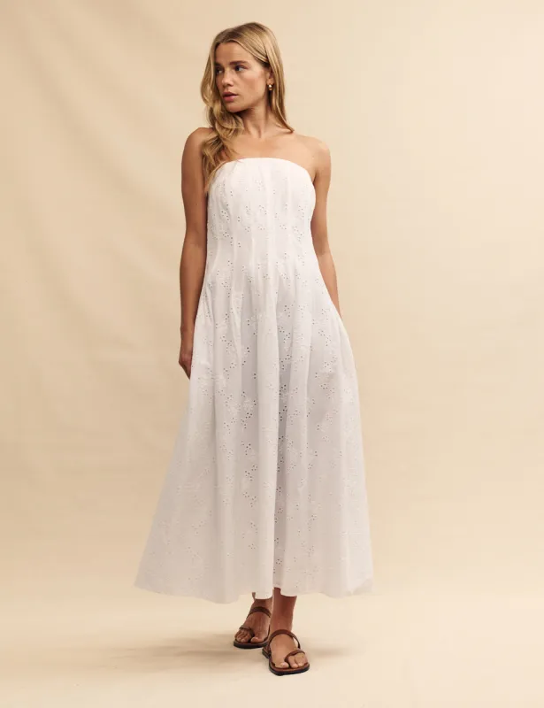 White Broderie Anglaise Newbury Midi Dress sold by Nobody's Child