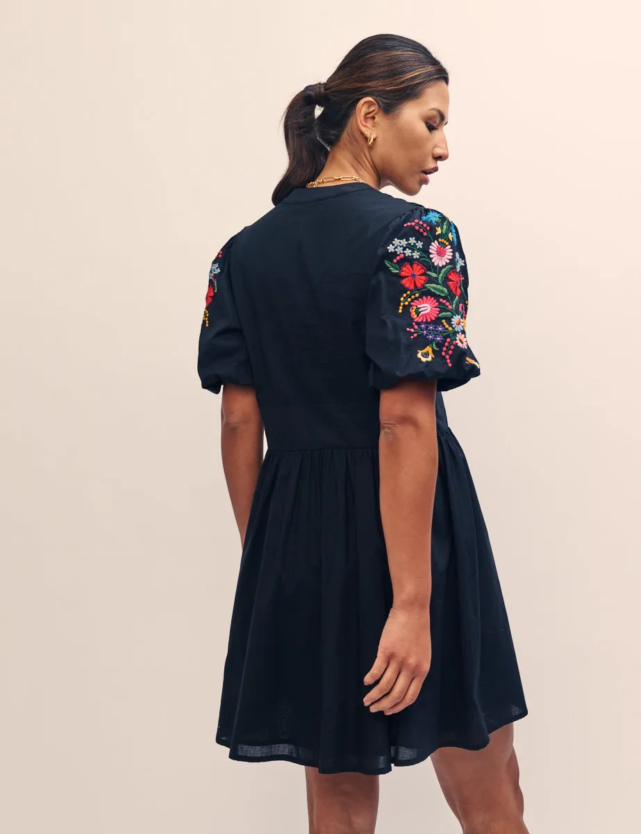 Black Floral Embroidered Starlight Mini Dress sold by Nobody's Child product image thumbnail 4