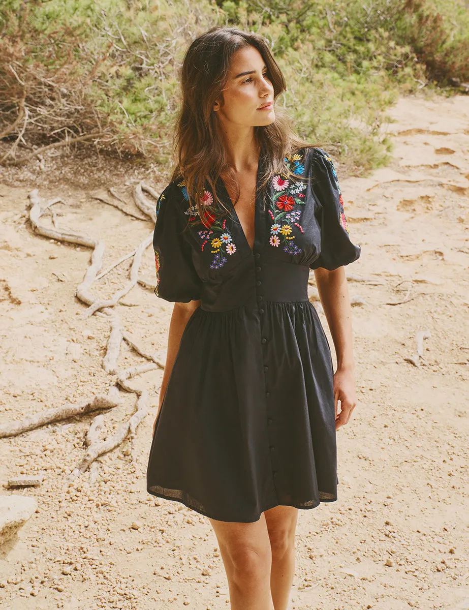 Black Floral Embroidered Starlight Mini Dress sold by Nobody's Child product image thumbnail 2