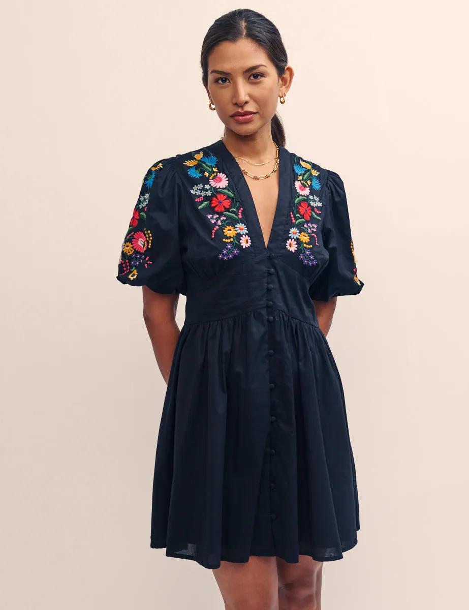 Black Floral Embroidered Starlight Mini Dress sold by Nobody's Child