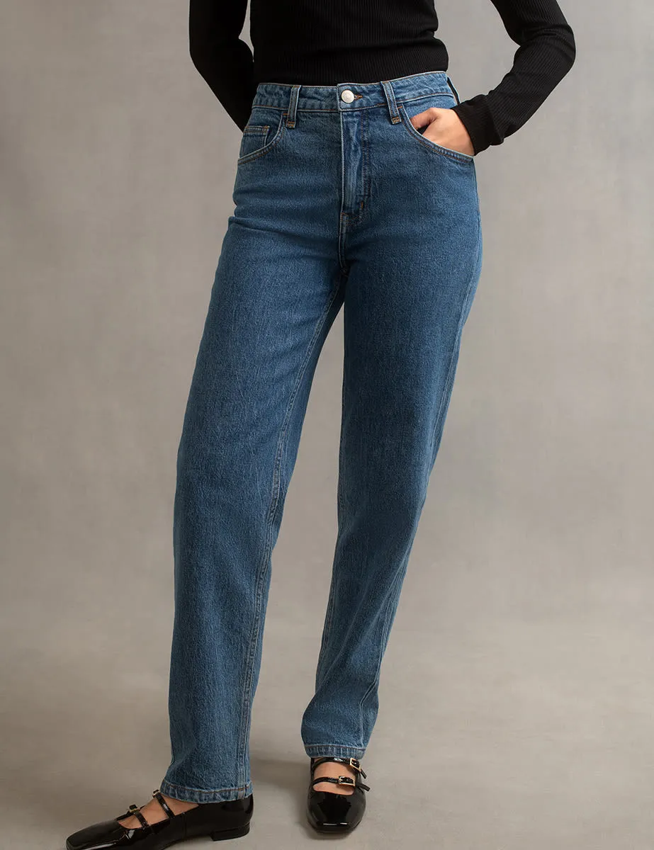 Mid Wash Blue High Rise Straight Leg Denim Jeans sold by Nobody's Child
