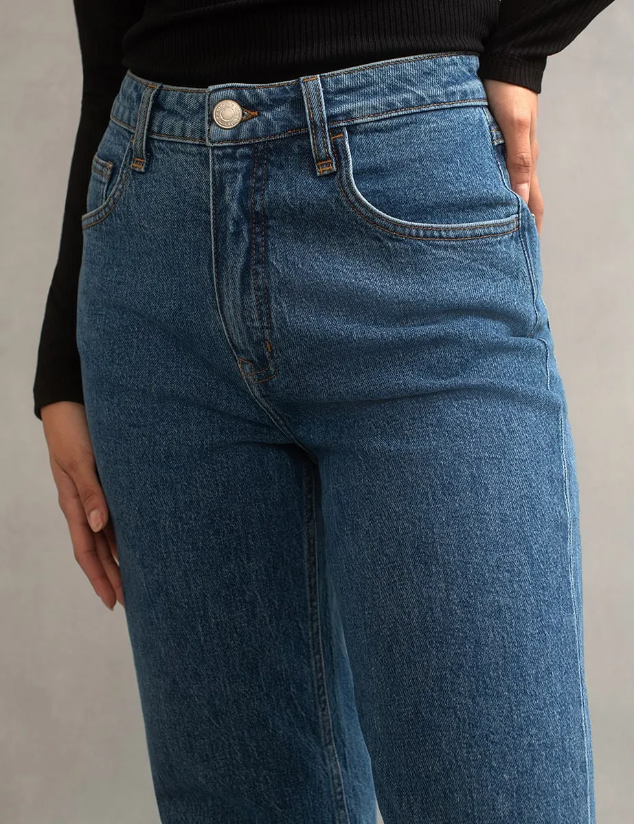 Mid Wash Blue High Rise Straight Leg Denim Jeans sold by Nobody's Child product image thumbnail 4