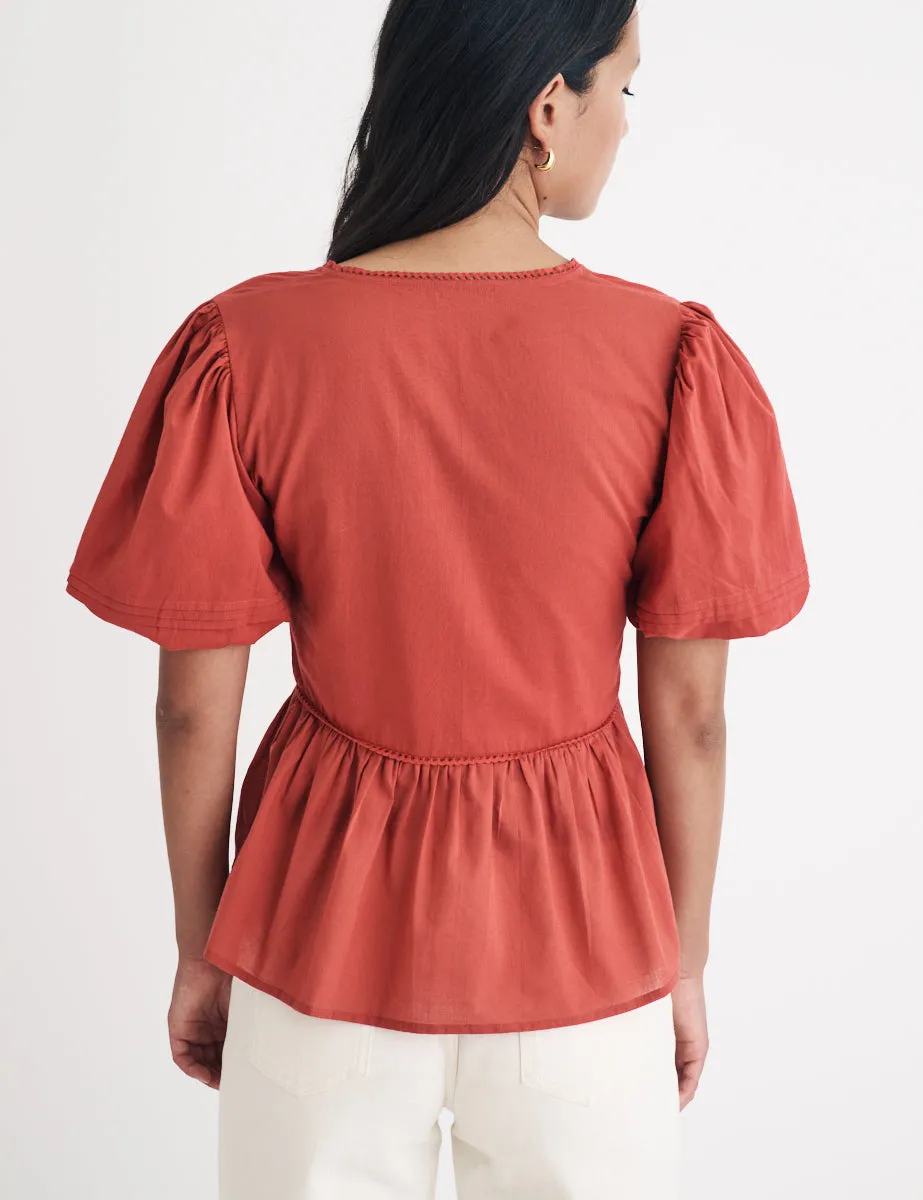Red Puff Sleeve Peplum Blouse sold by Nobody's Child product image thumbnail 4