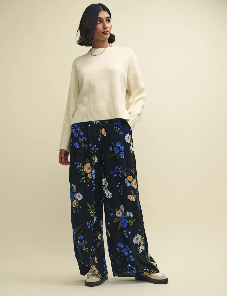 Black Floral Wide Leg Zeena Trousers sold by Nobody's Child