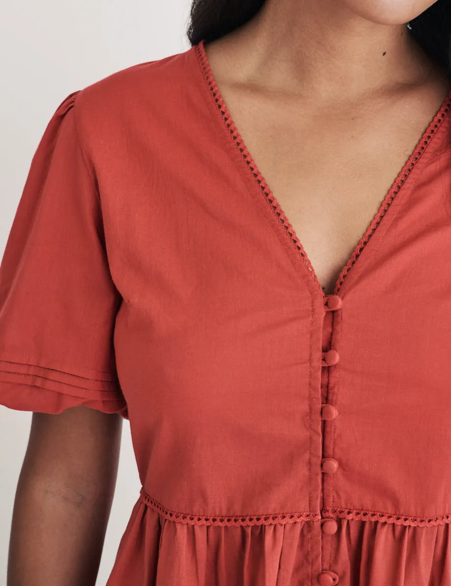 Red Puff Sleeve Peplum Blouse sold by Nobody's Child product image thumbnail 2