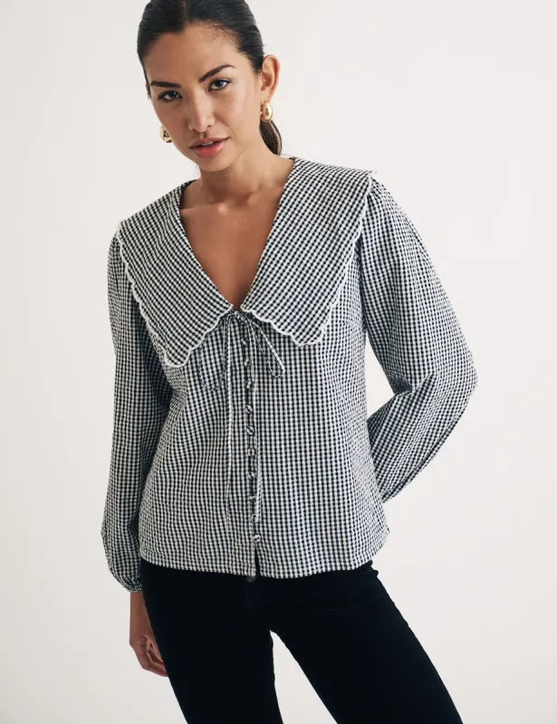 Black Gingham Long Sleeve Birdie Blouse sold by Nobody's Child