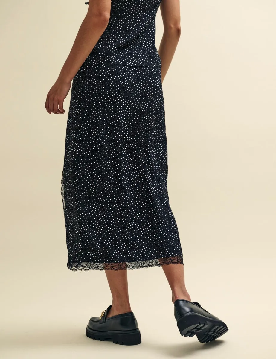 Black Spot Print Side Slit Janie Midi Skirt sold by Nobody's Child product image thumbnail 4