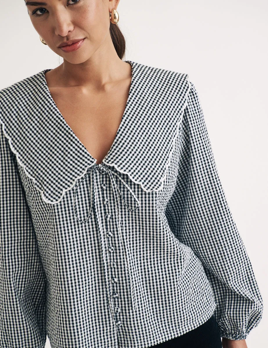 Black Gingham Long Sleeve Birdie Blouse sold by Nobody's Child product image thumbnail 3