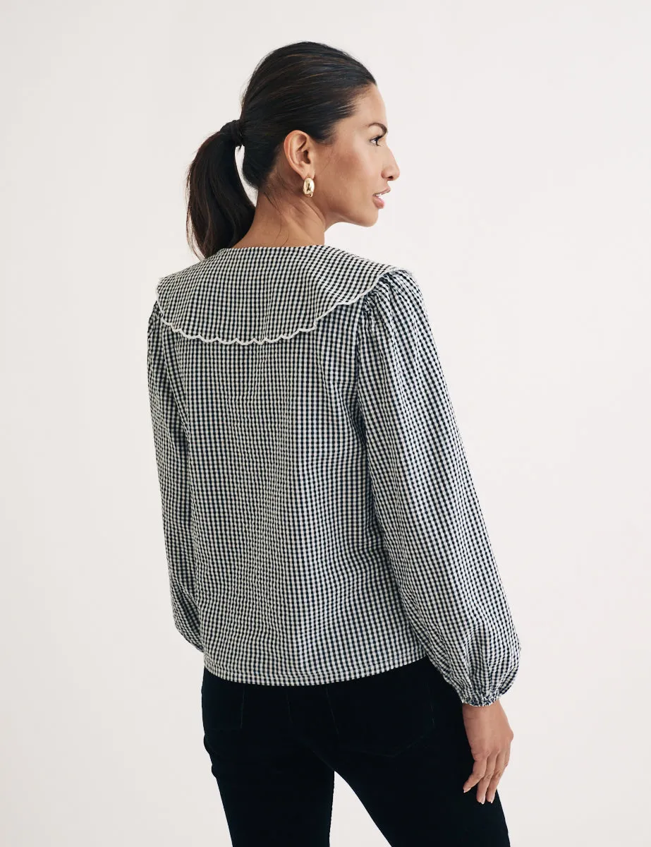 Black Gingham Long Sleeve Birdie Blouse sold by Nobody's Child product image thumbnail 4