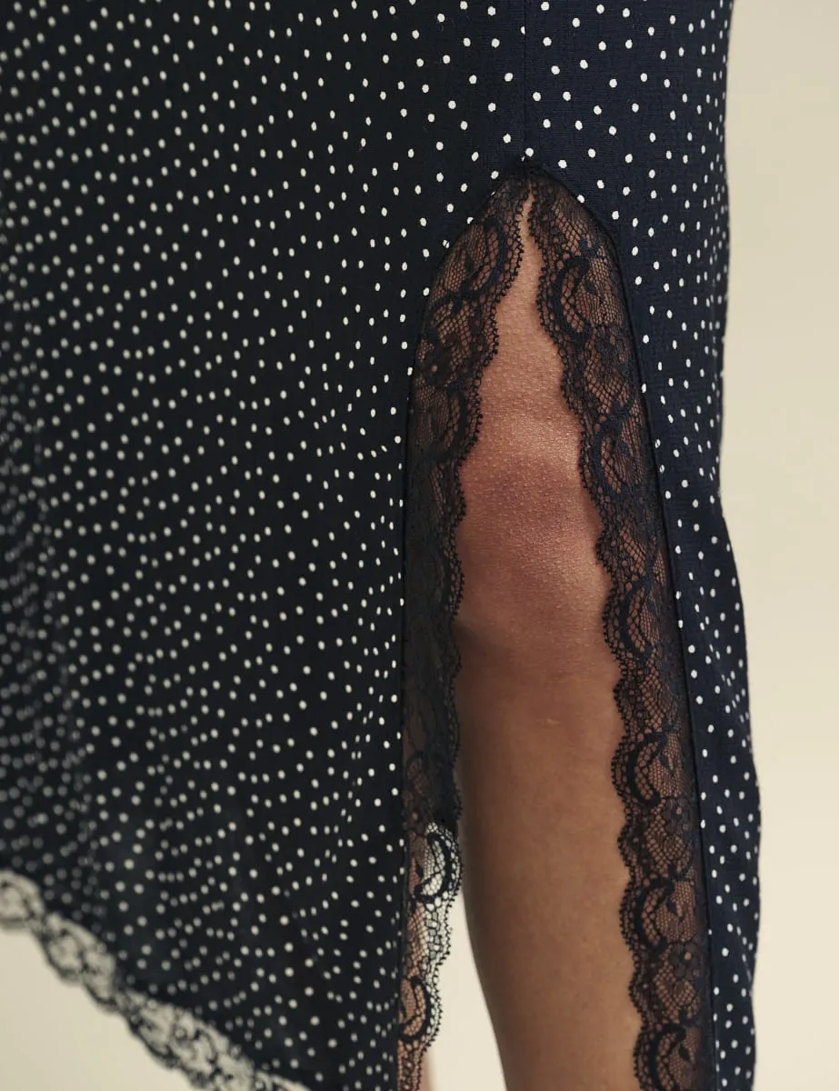 Black Spot Print Side Slit Janie Midi Skirt sold by Nobody's Child product image thumbnail 3