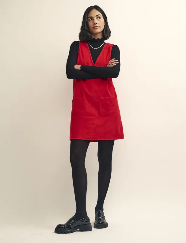 Red Piper Cord Mini Dress sold by Nobody's Child