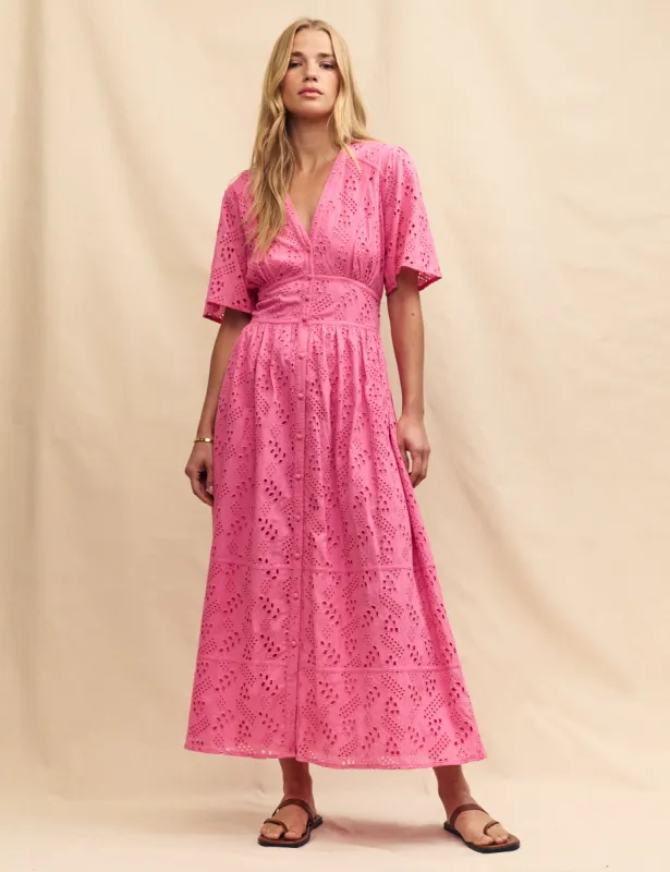 knee length dresses for ladies Saidey Broderie Anglaise Bow-Detail A-Line Midaxi Dress in Soft Pink main image 1
