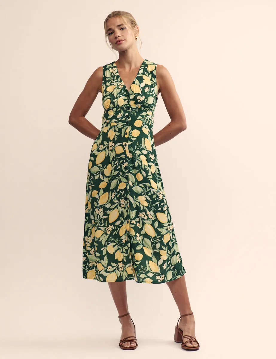 Green Lemon Print Sandra Midi Dress sold by Nobody's Child