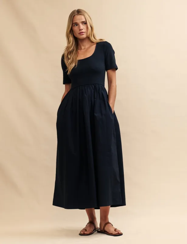 Black Short Sleeve Finn Midi Dress sold by Nobody's Child