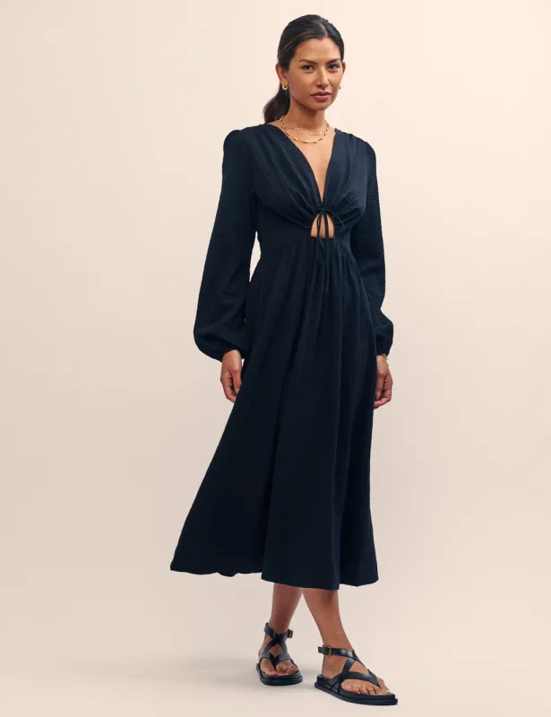 Black Balloon Sleeve Cut Out Jumbi Midi Dress sold by Nobody's Child