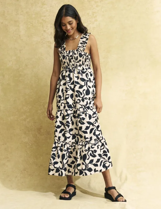 Black & Cream Petal Print Maya Midi Dress sold by Nobody's Child