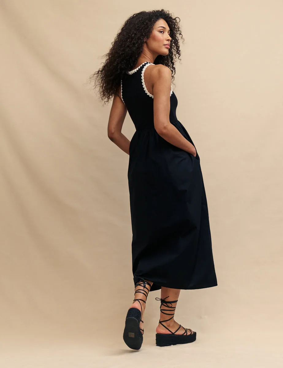 Black Crochet Trim Seattle Midi Skater Dress sold by Nobody's Child product image thumbnail 4