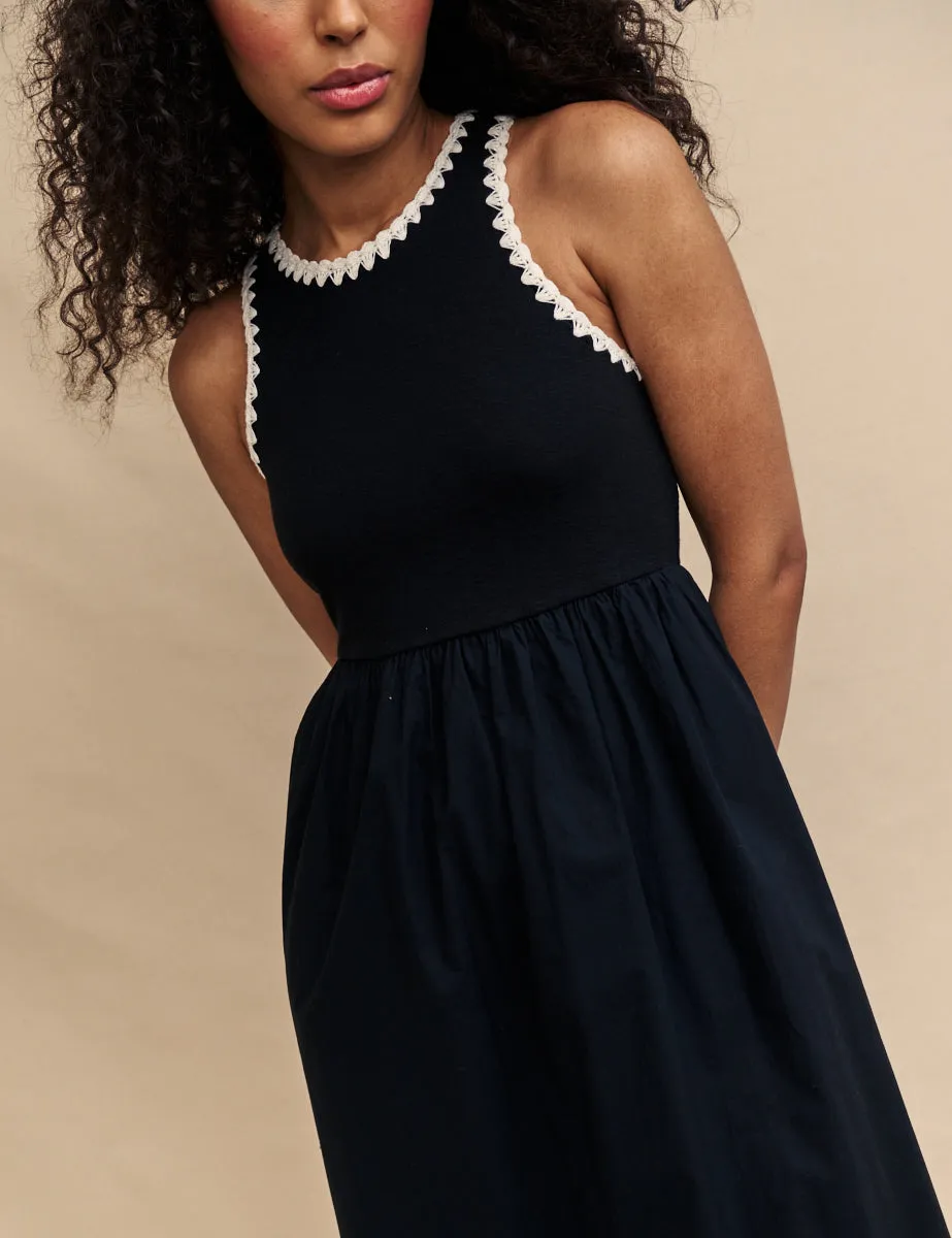 Black Crochet Trim Seattle Midi Skater Dress sold by Nobody's Child product image thumbnail 2