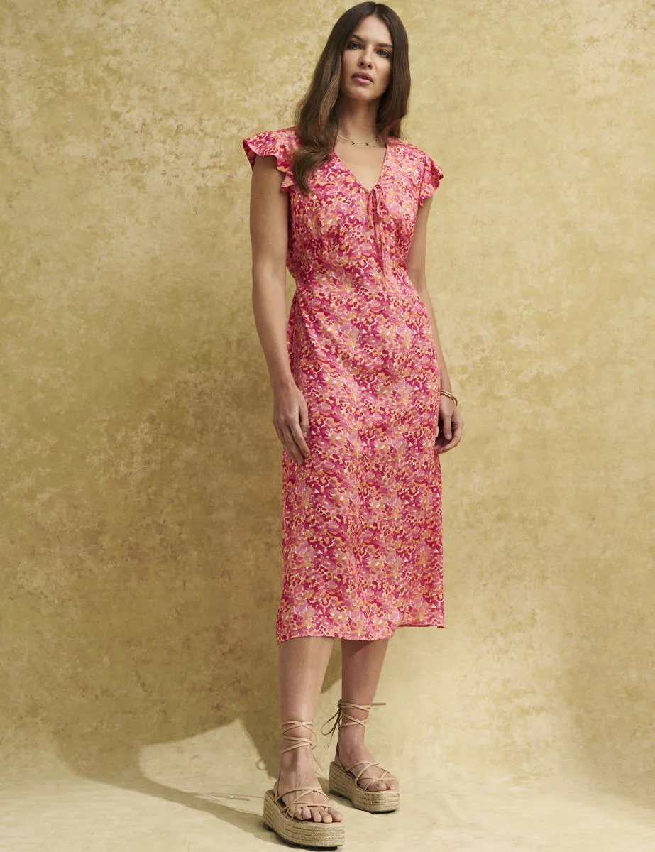 Pink Watercolour Lily Midi Tea Dress sold by Nobody's Child