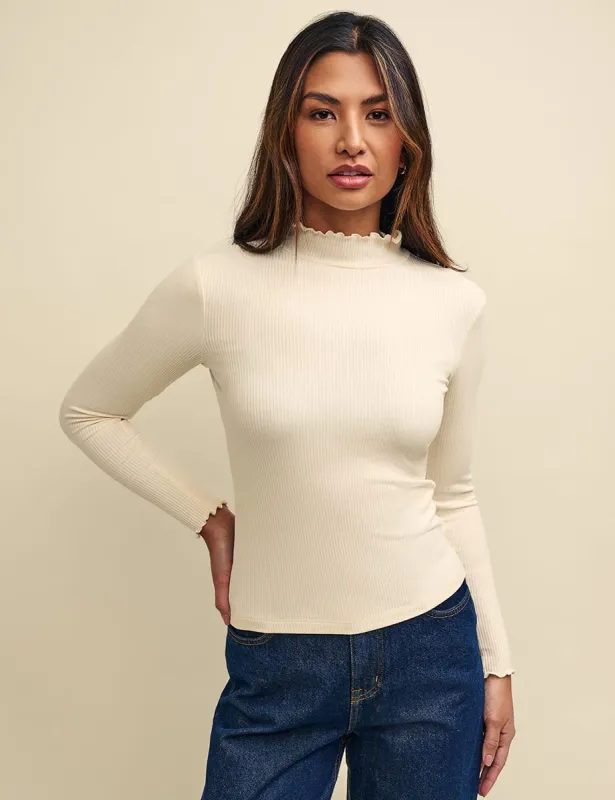 Cream Funnel Neck Lizzie Top sold by Nobody's Child