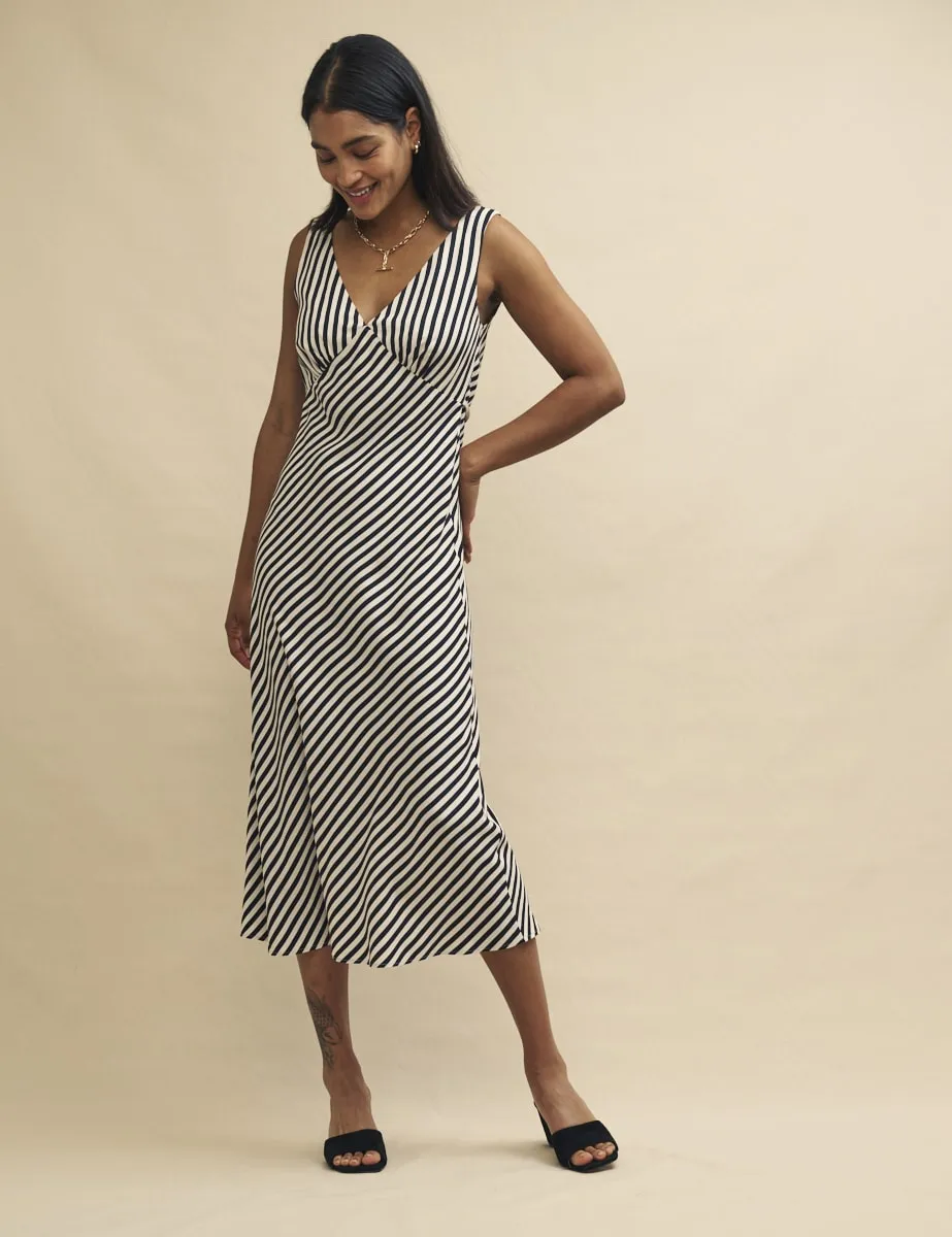 Black and White Stripe Satin Helena Midi Dress sold by Nobody's Child product image thumbnail 4