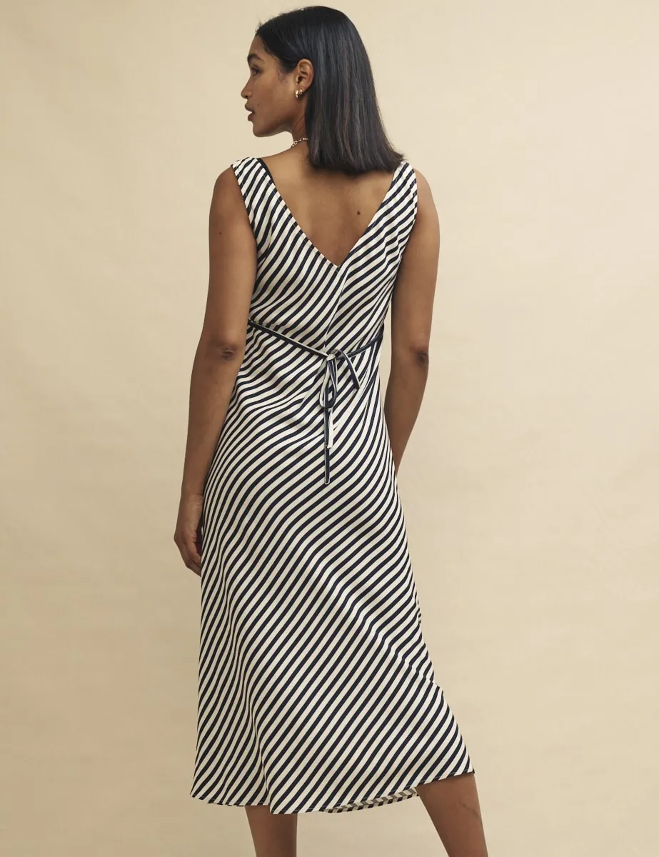 Black and White Stripe Satin Helena Midi Dress sold by Nobody's Child product image thumbnail 2