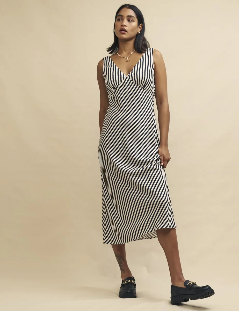 Black and White Stripe Satin Helena Midi Dress sold by Nobody's Child product image thumbnail 3