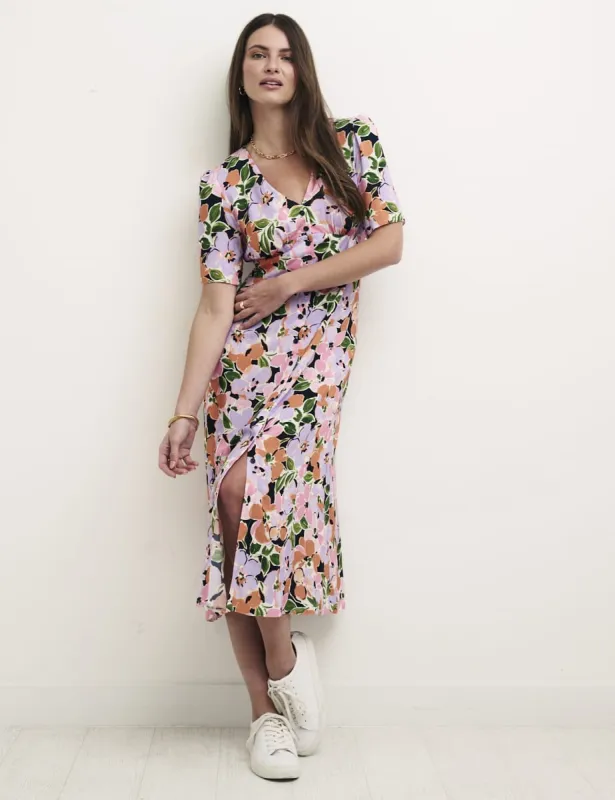 Pink Floral Alexa Midi with Shirring Dress sold by Nobody's Child