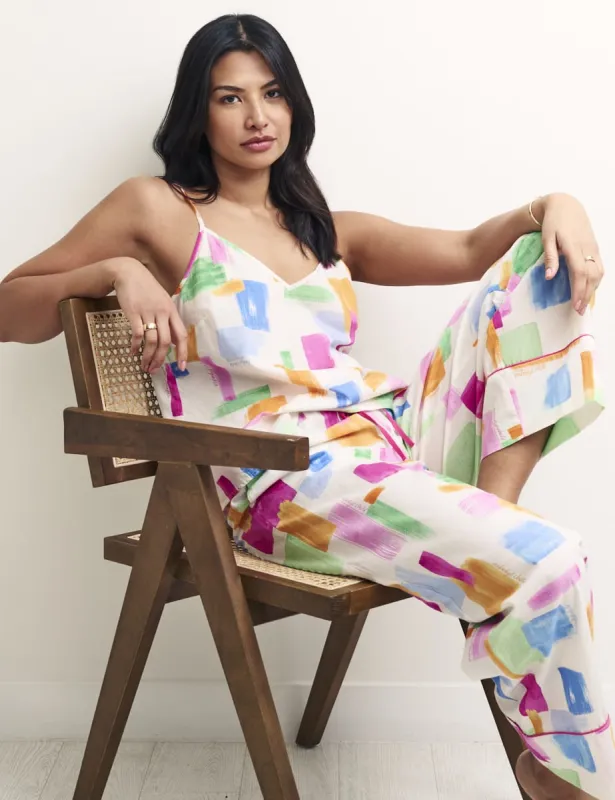 White Brushstroke Print Cami Top & Trouser Pyjama Set sold by Nobody's Child