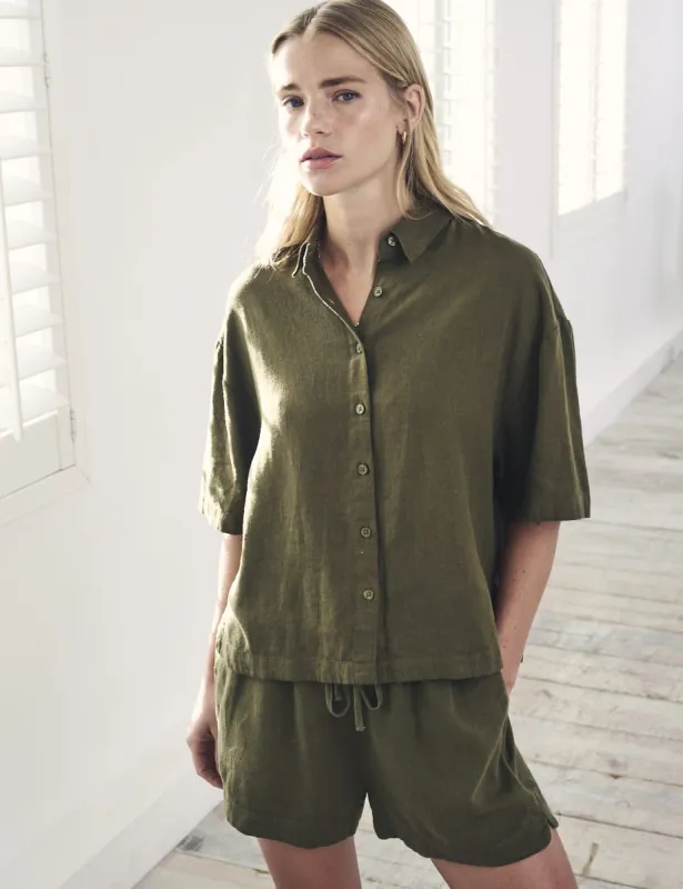 Khaki Green Short Sleeve Jay Shirt sold by Nobody's Child