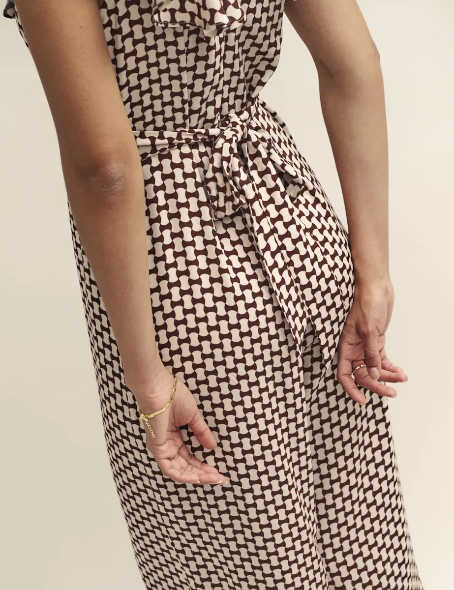 Petite Brown Geo Print Flutter Sleeve Suki Jumpsuit sold by Nobody's Child product image thumbnail 4