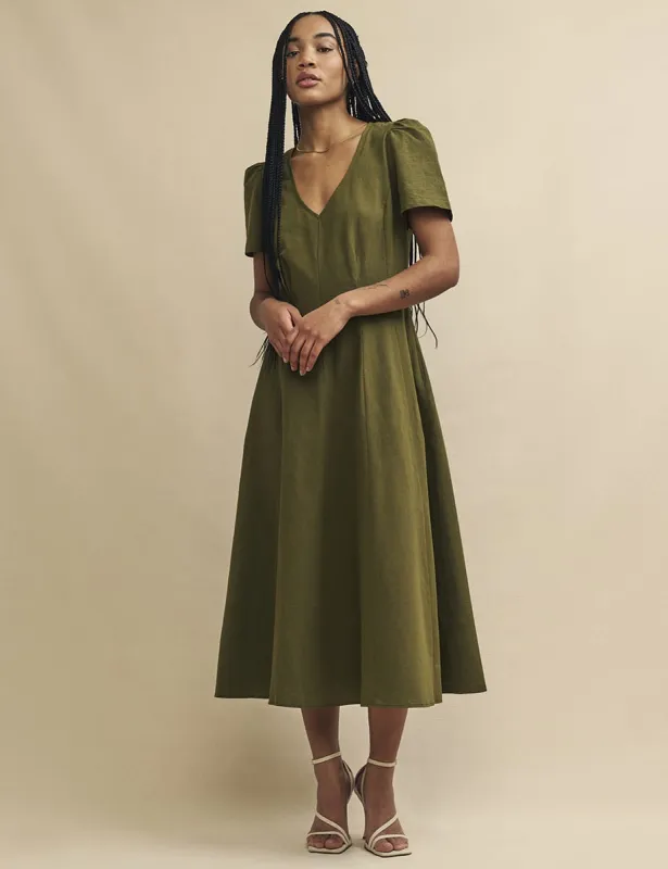 Olive Green Muriel Midi Dress sold by Nobody's Child
