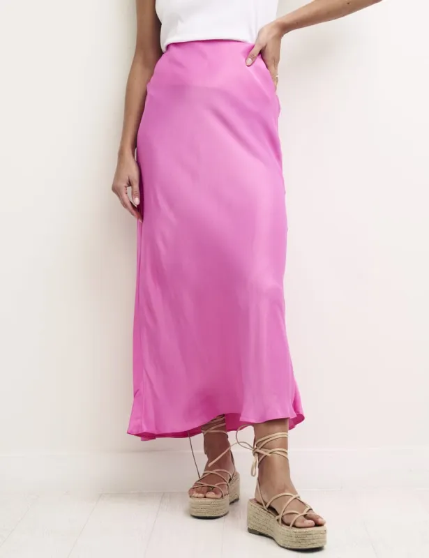 Pink Mila Satin Slip Midi Skirt sold by Nobody's Child