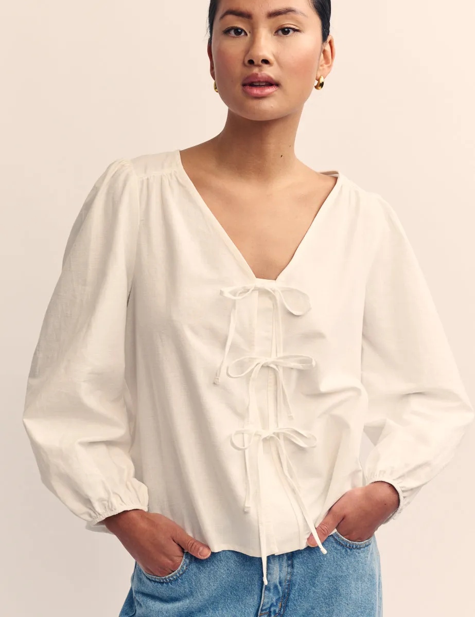 White Tie Front Bernadetta Blouse sold by Nobody's Child