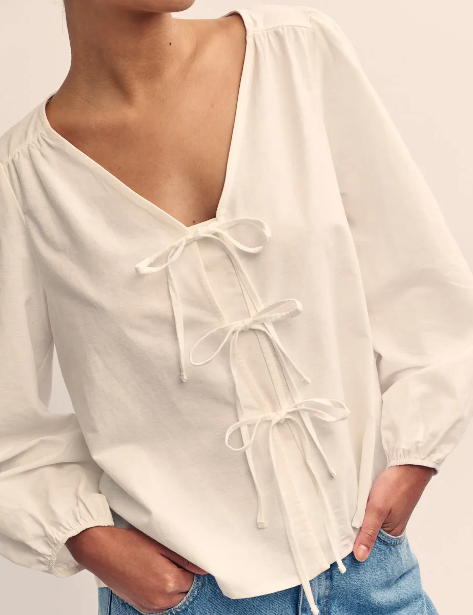 White Tie Front Bernadetta Blouse sold by Nobody's Child product image thumbnail 3