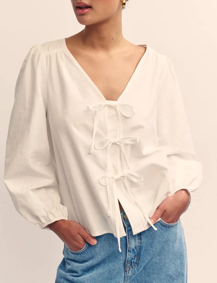 White Tie Front Bernadetta Blouse sold by Nobody's Child product image thumbnail 2