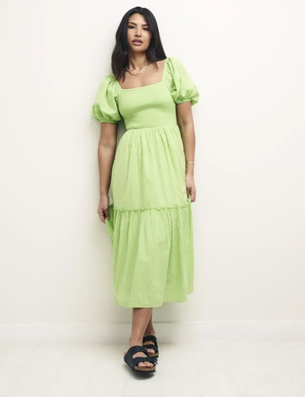 Green Puff Sleeve Tallulah Midi Dress sold by Nobody's Child