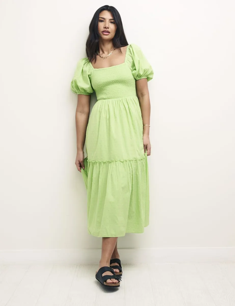 Green Puff Sleeve Tallulah Midi Dress sold by Nobody's Child